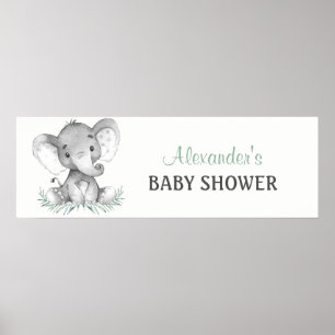 Affiches Bannière Baby shower Eléphant Aquarelle