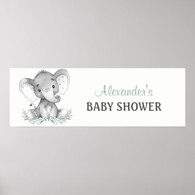Affiches Bannière Baby shower Eléphant Aquarelle (Devant)