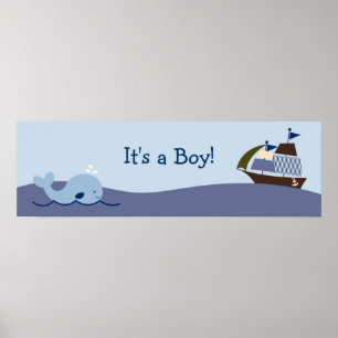 Affiches Bannière Baby shower nautique Ahoy Mate