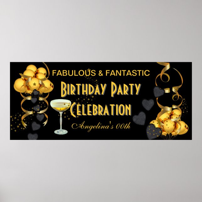 Affiches Bannière Célébration Anniversaire Noir Or (Devant)