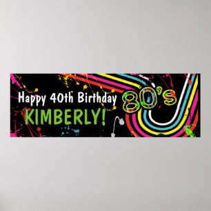 Affiches Bannière colorée rétro pour fête d'anniversaire de