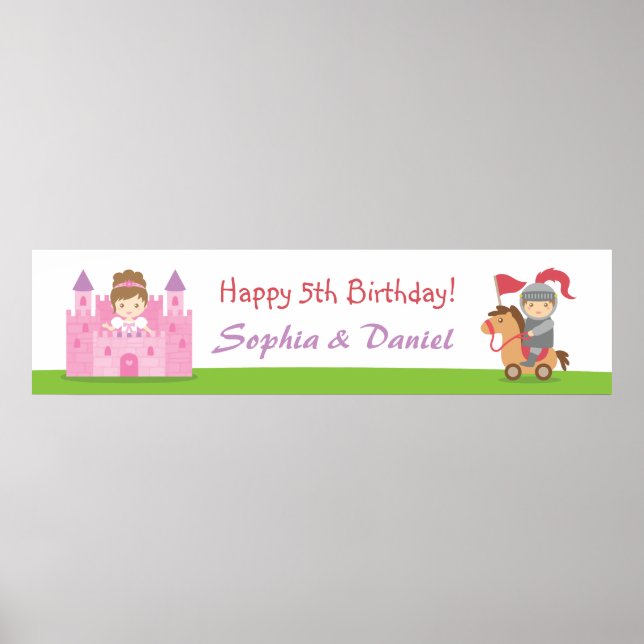 Affiches Bannière d'anniversaire de la princesse et du chev (Devant)