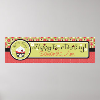 Affiches Bannière d'anniversaire de Lady Bugs et Cupcake