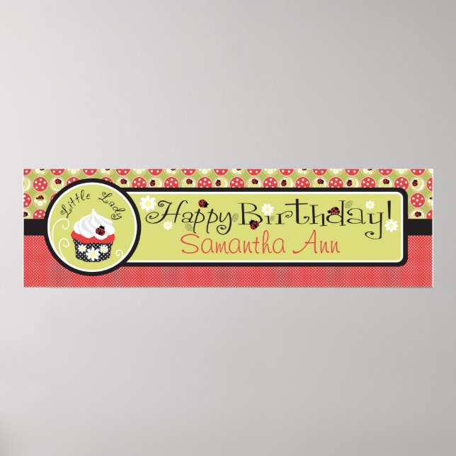 Affiches Bannière d'anniversaire de Lady Bugs et Cupcake (Devant)
