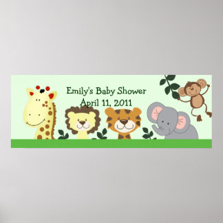 Affiches Bannière d'anniversaire personnalisable JUNGLE ZOO