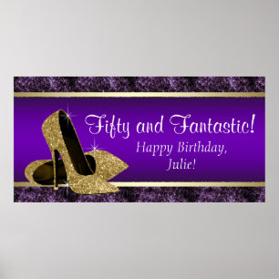 Affiches Bannière d'anniversaire talon haut Or Violet