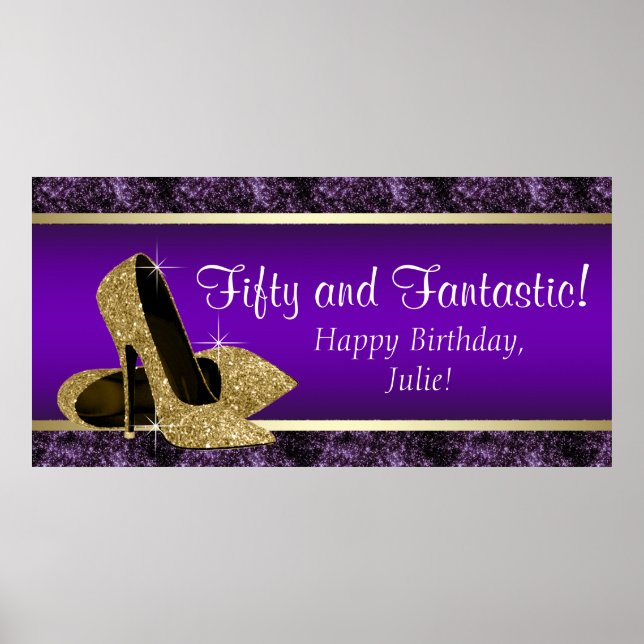 Affiches Bannière d'anniversaire talon haut Or Violet (Devant)