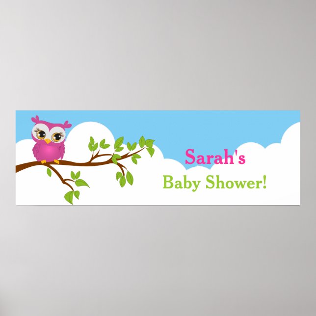 Affiches Bannière de Baby shower de fille de chouette bébé (Devant)