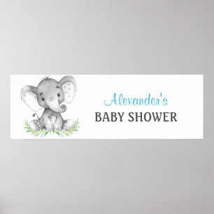 Affiches Bannière de Baby shower de garçon Elephant aquarel