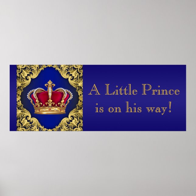 Affiches Bannière de Baby shower Prince de Couronne Bleu et (Devant)