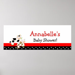 Affiches Bannière de Baby shower rose bébé moo vache