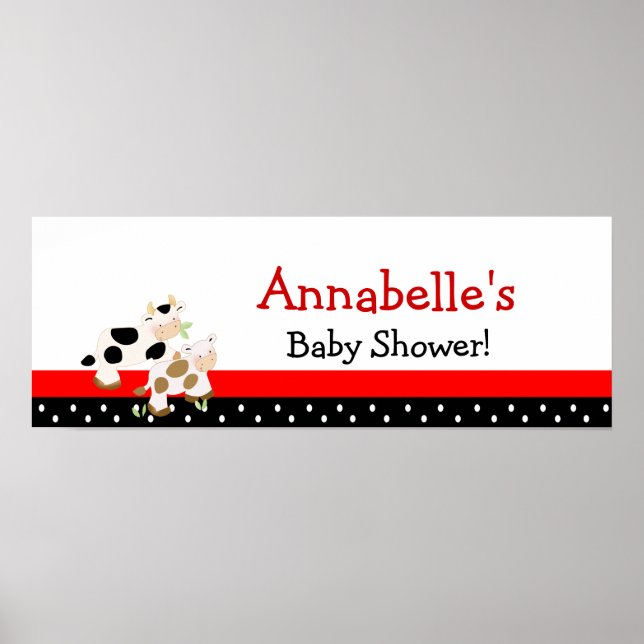 Affiches Bannière de Baby shower rose bébé moo vache (Devant)