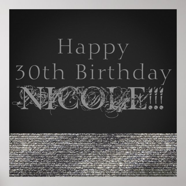 Affiches Bannière de fête à paillettes Modern Glam Silver S (Devant)