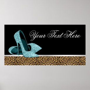 Affiches Bannière de fête chaussures à talons hauts bleu sa
