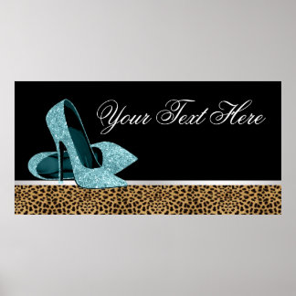 Affiches Bannière de fête chaussures à talons hauts bleu sa