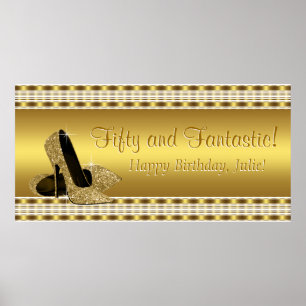Affiches Bannière de fête d'anniversaire Elegant Gold High 