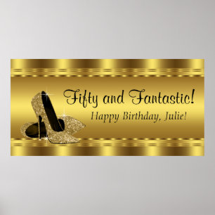 Affiches Bannière de fête d'anniversaire élégante en or à t