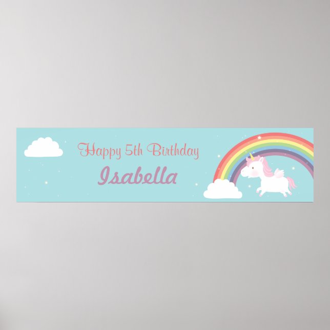 Affiches Bannière de fête d'anniversaire Licorne Arc-en-cie (Devant)