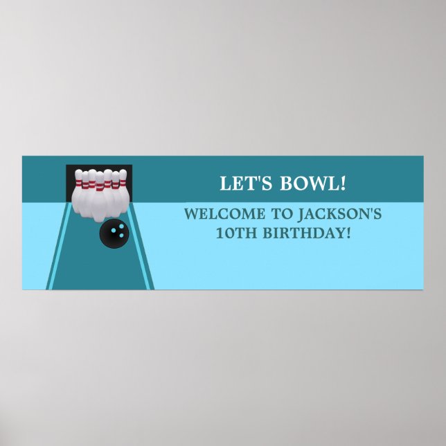 Affiches Bannière de la fête d'anniversaire de Bowling (Devant)