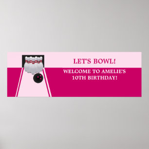 Affiches Bannière de la fête d'anniversaire de Bowling Girl