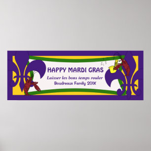 Affiches Bannière de la fête de Mardi Gras Fleur de Lis Cra