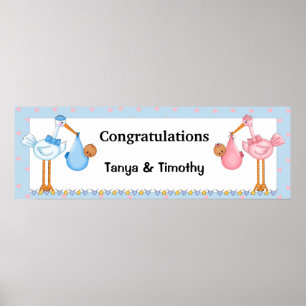 Affiches Bannière du Baby shower Jumeaux Afro-Américain