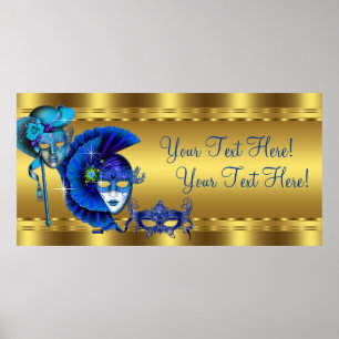 Affiches Bannière élégante de fête masquée bleue et or