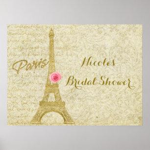 Affiches Bannière élégante Paris Tour Eiffel Or et Rose