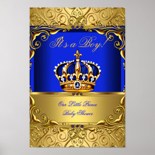 Affiches Bannière Prince Garçon Baby Shower Bleu Couronne D