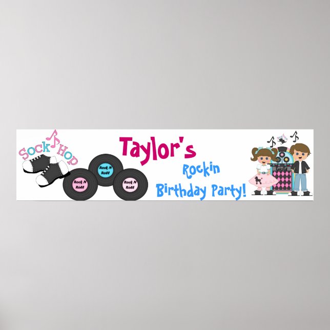 Affiches Bannière rétro du Sock Hop 50's Birthday Party (Devant)