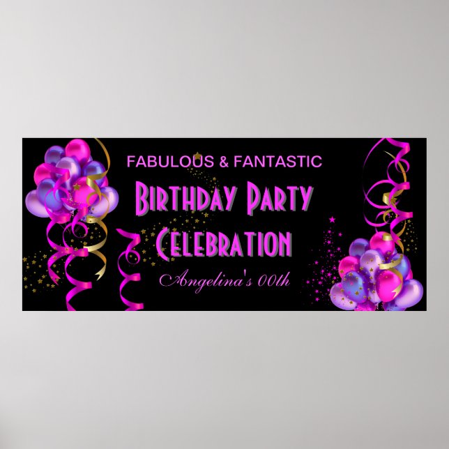 Affiches Bannière ROSE CHAUD Fête d'anniversaire Célébratio (Devant)