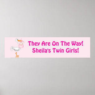 Affiches Bannière Twin Baby Girl Shower Party