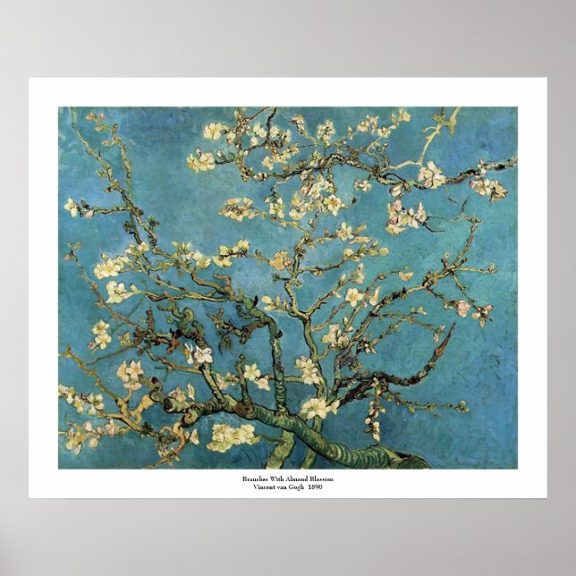 Affiches Banques en fleurs d'amandes par Vincent van Gogh (Devant)