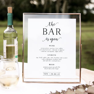 Affiches Bar Ouvert   Panneau du menu de la barre Mariage