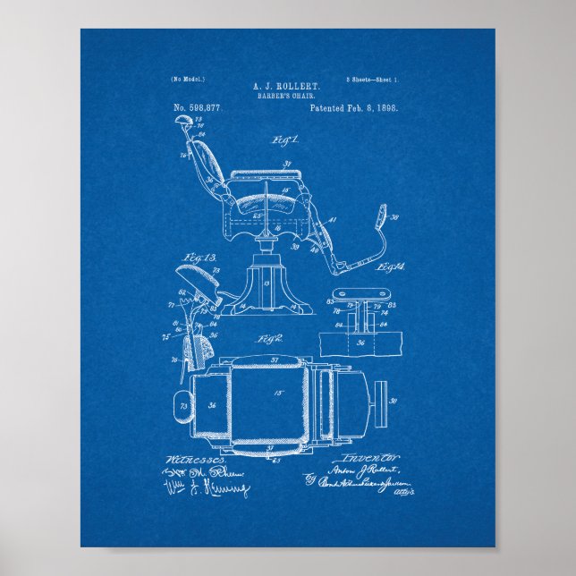 Affiches Barber's Chair Patent - Blueprint (Devant)