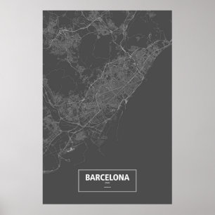 Affiches Barcelona, Spain (white on black)