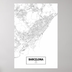 Affiches Barcelone, Espagne (noir sur blanc)