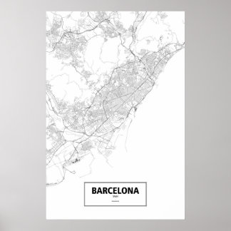 Affiches Barcelone, Espagne (noir sur blanc)
