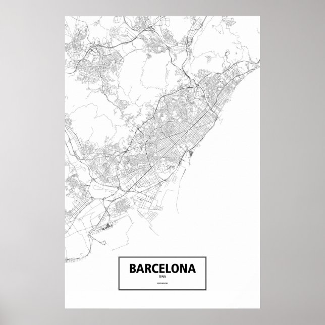 Affiches Barcelone, Espagne (noir sur blanc) (Devant)