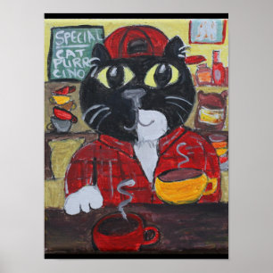 Affiches Barista Coffee Cat Folk Art