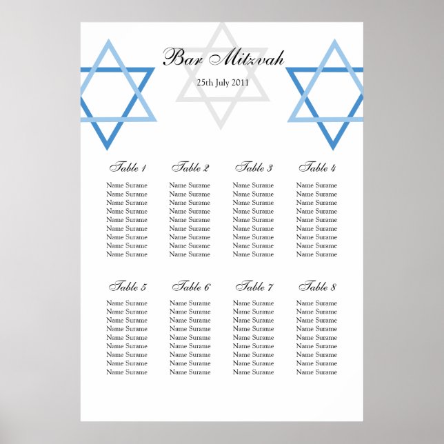 Affiches Barre Mitzvah Table Plan de siège (Devant)
