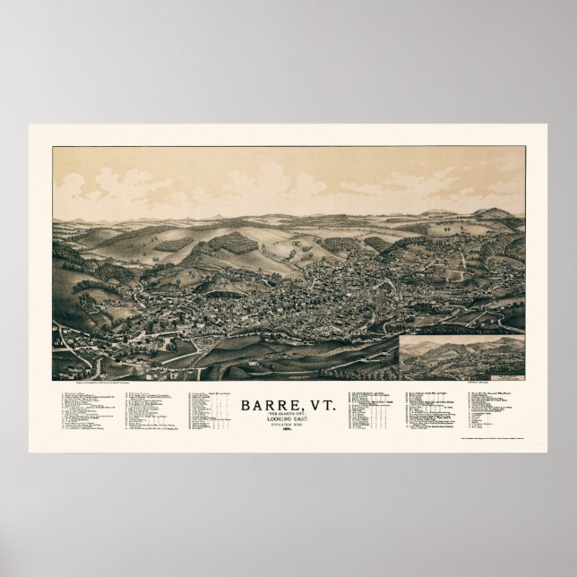 Affiches Barre, VT Panoramic Map - 1891 (Devant)