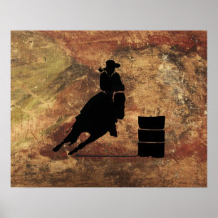 Affiches Barrel Racing Girl Silhouette on a Grunge Texture
