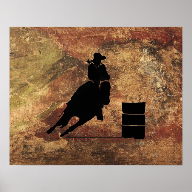 Affiches Barrel Racing Girl Silhouette on a Grunge Texture (Devant)