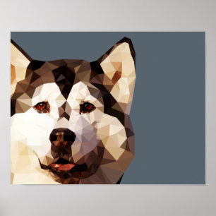 Affiches Bas poly art de chien de traîneau sibérien