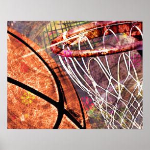 Affiches Basket-ball et cerceau de basket-ball rose violet