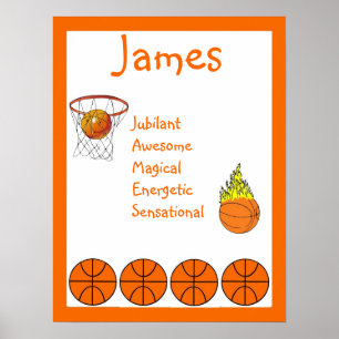 Affiches Basket-ball Sport kids Décor Nom Art Imprimer