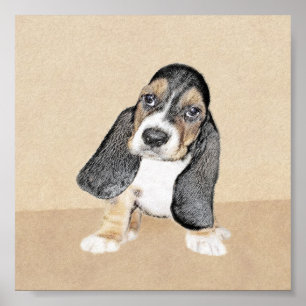 Affiches Basset Hound Peinture Chiot - Art Chien original