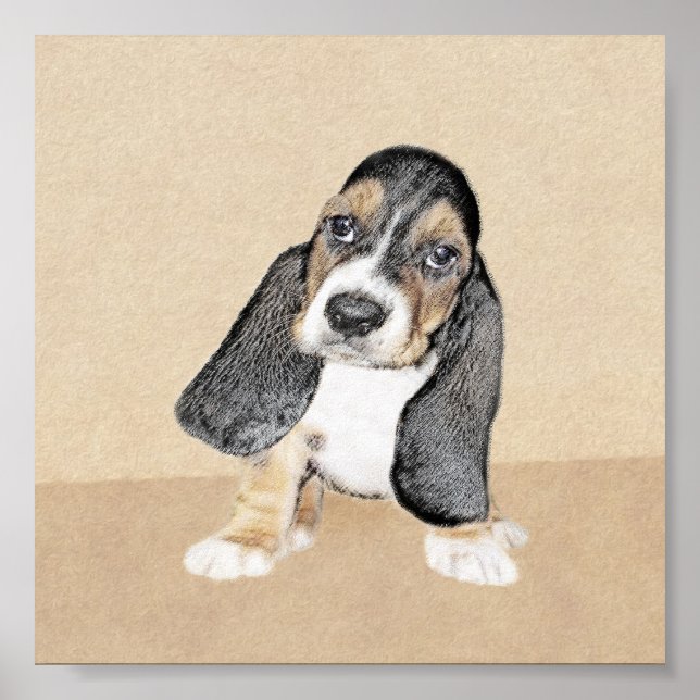 Affiches Basset Hound Peinture Chiot - Art Chien original (Devant)