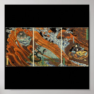 Affiches Bataille de Kuji entre Samurai. Vers 1860. Japon.